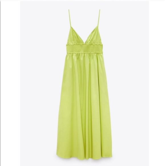 Zara Poplin Dress with Pockets Midi Maxi Lime - Picture 9 of 12